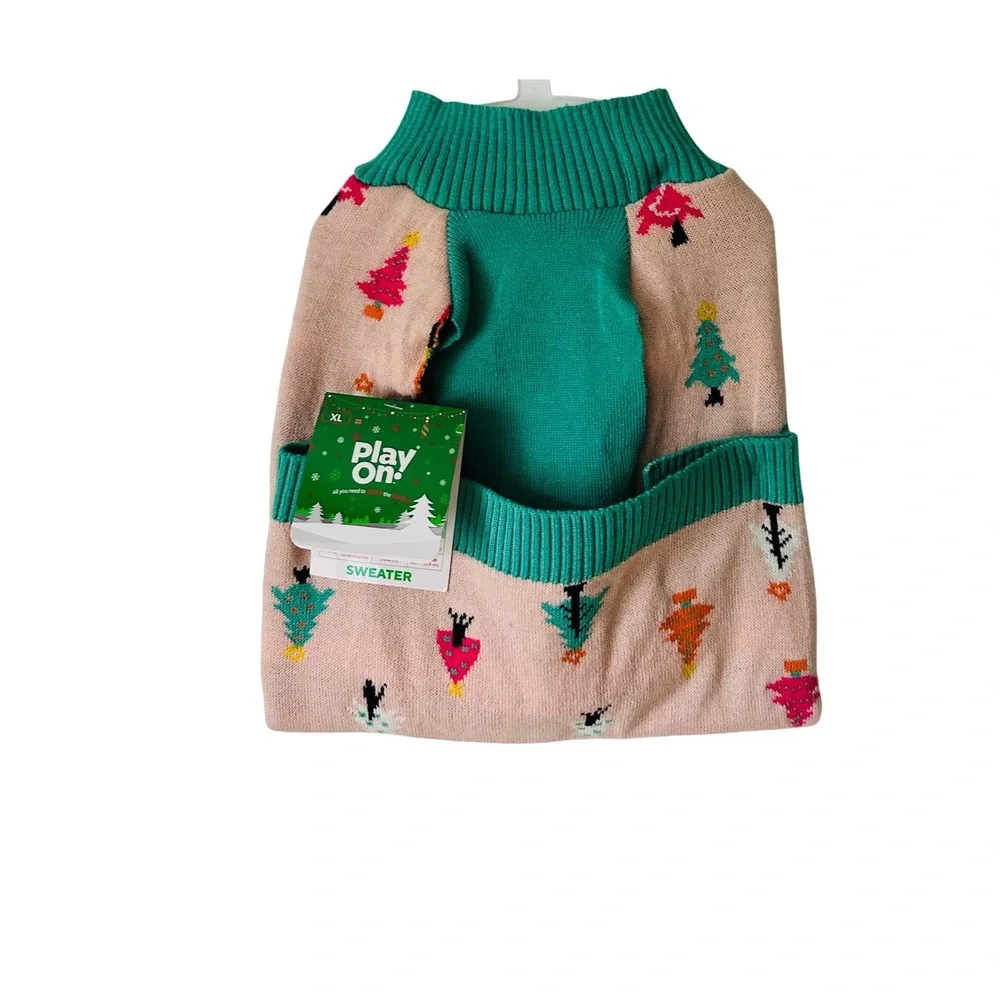 Play On XL Dog Sweater Christmas Trees Pink Green Holiday Pet Apparel‎ nwt